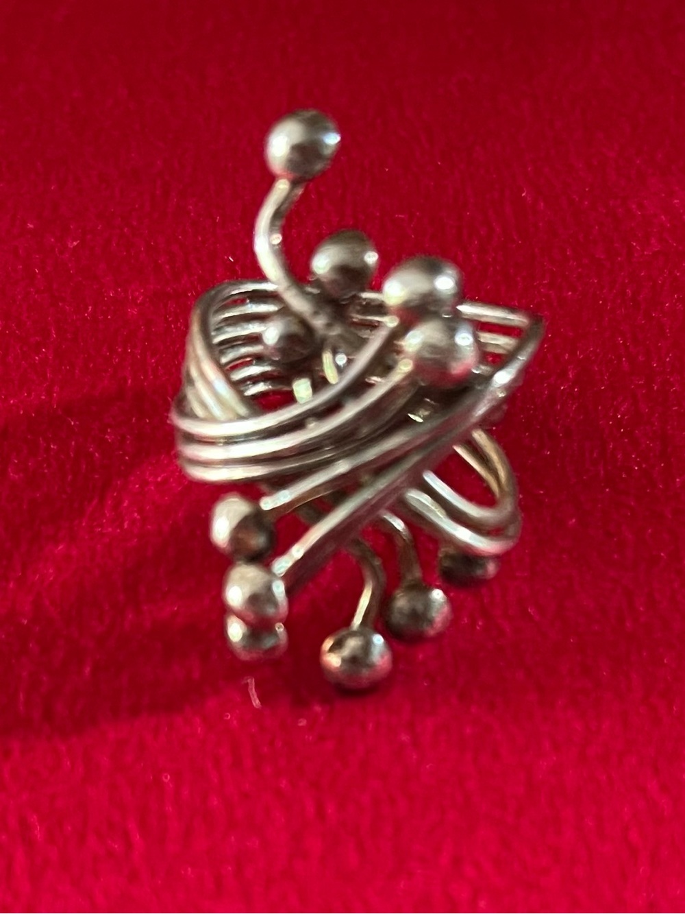 Modernist Sterling Silver Multi=Strqnd Orb/Ball Ring